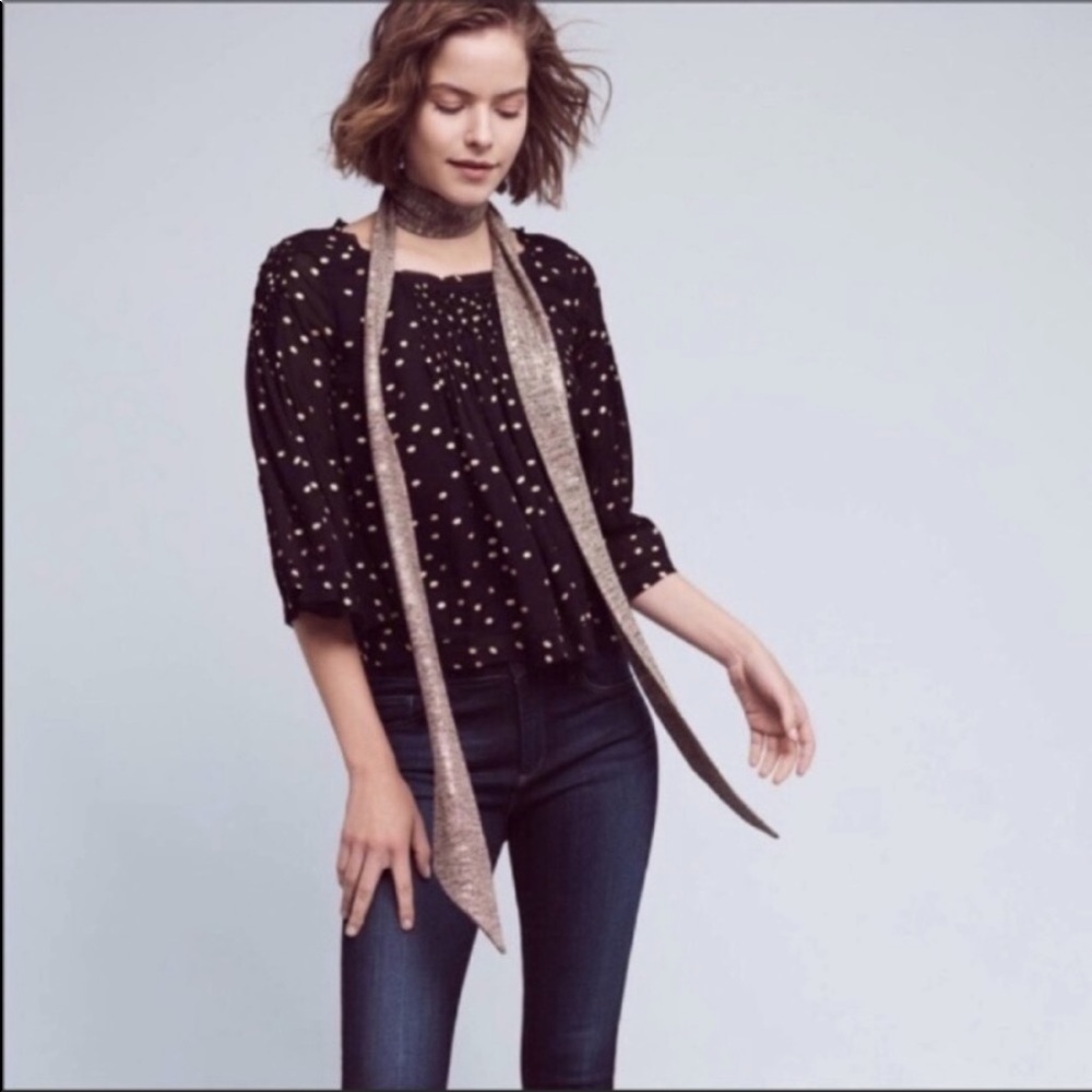 Anthropologie floreat gold Polka dot black blouse XSP